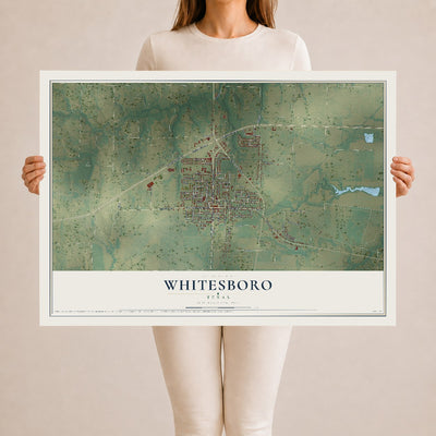 Map of Whitesboro, Texas, 24 x 36 inch unframed archival matte print