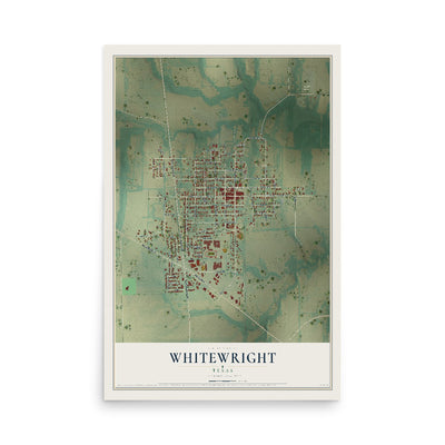Map of Whitewright, Texas, 12 x 18 inch unframed archival matte print