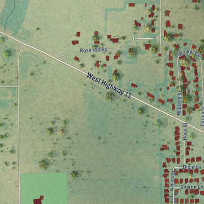 Second close-up of the map of Whitewright, Texas print showing more streets and buildings