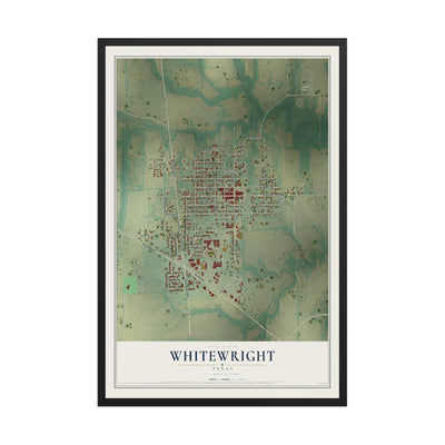 Map of Whitewright, Texas, 12 x 18 inch print in a black wood frame