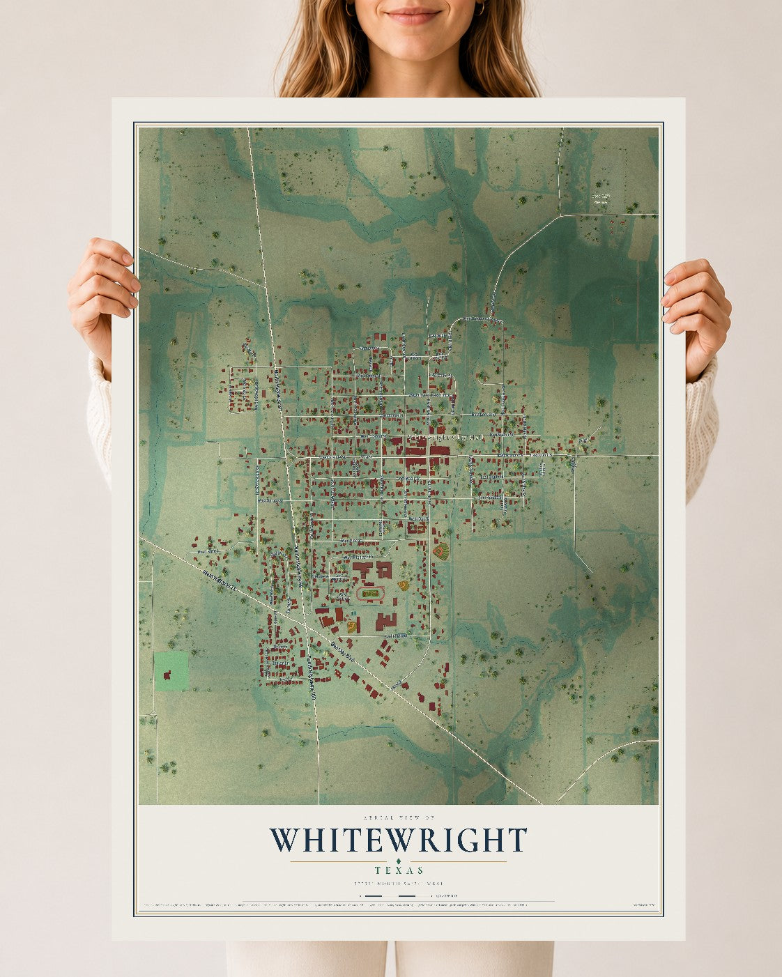 Map of Whitewright, Texas, 24 x 36 inch unframed archival matte print