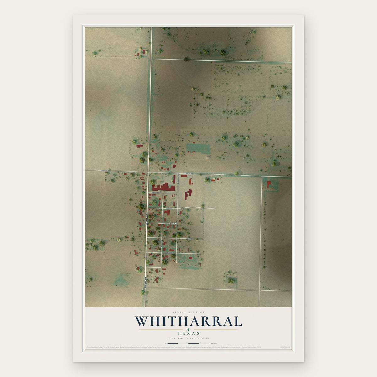 Whitharral, Texas map print, the full design
