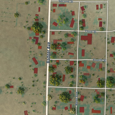 Close-up of the map of Whitharral, Texas print showing street and building detail