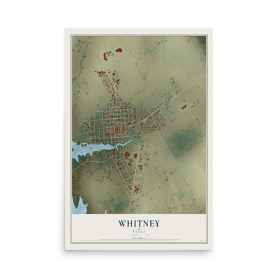 Map of Whitney, Texas, 12 x 18 inch unframed archival matte print