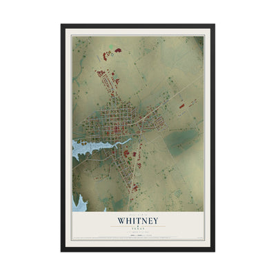Map of Whitney, Texas, 12 x 18 inch print in a black wood frame