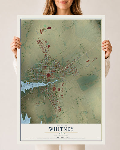 Map of Whitney, Texas, 24 x 36 inch unframed archival matte print