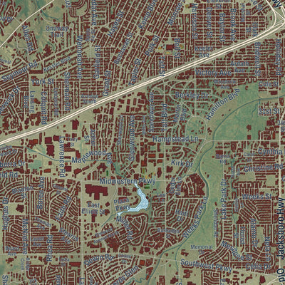 Close-up of the map of Wichita Falls, Texas print showing street and building detail