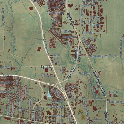 Second close-up of the map of Wichita Falls, Texas print showing more streets and buildings