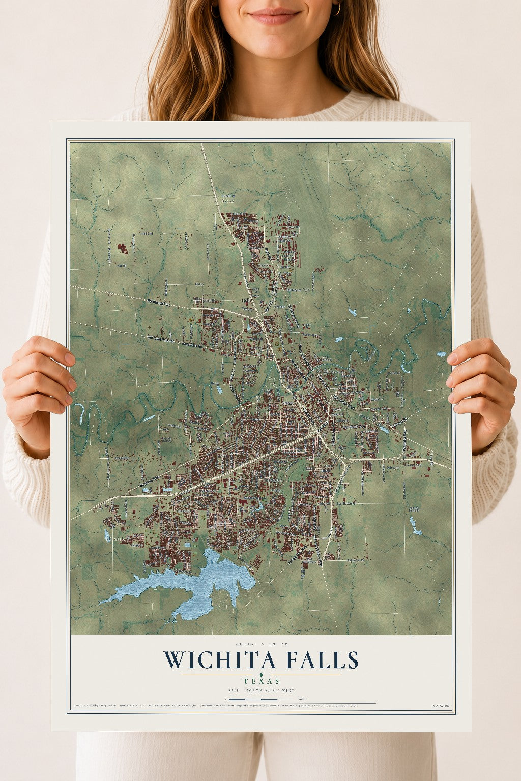 Map of Wichita Falls, Texas, 18 x 24 inch unframed archival matte print