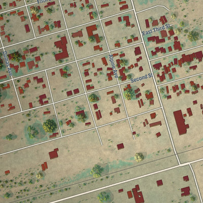 Close-up of the map of Wickett, Texas print showing street and building detail