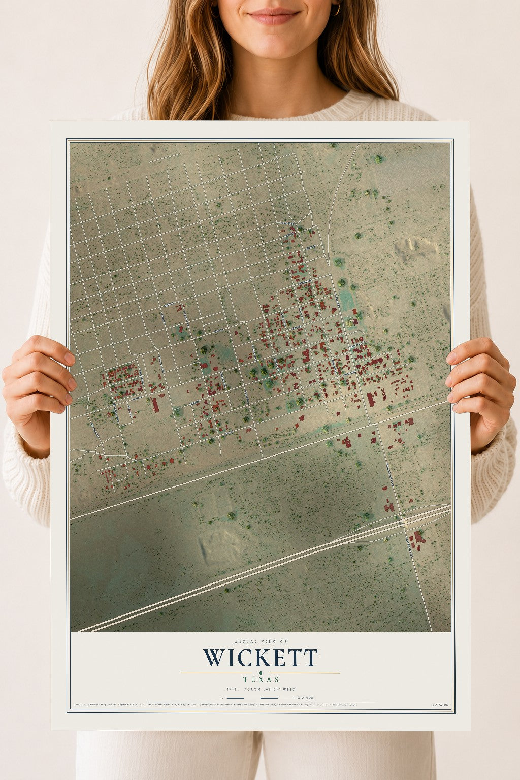 Map of Wickett, Texas, 18 x 24 inch unframed archival matte print