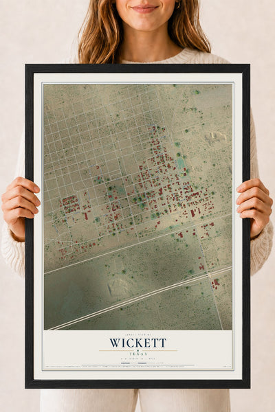 Map of Wickett, Texas, 18 x 24 inch print in a black wood frame