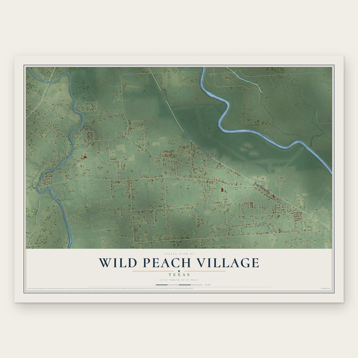 Wild Peach Village, Texas map print, the full design