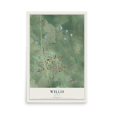 Map of Willis, Texas, 12 x 18 inch unframed archival matte print