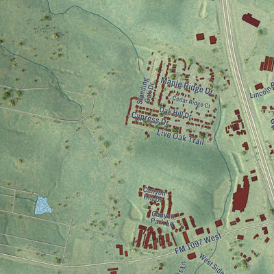 Second close-up of the map of Willis, Texas print showing more streets and buildings