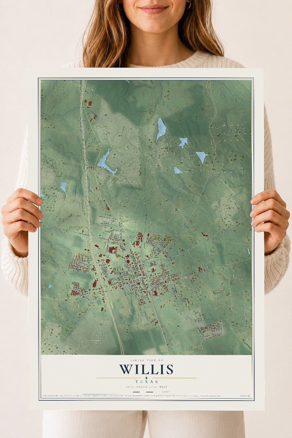 Map of Willis, Texas, 18 x 24 inch unframed archival matte print