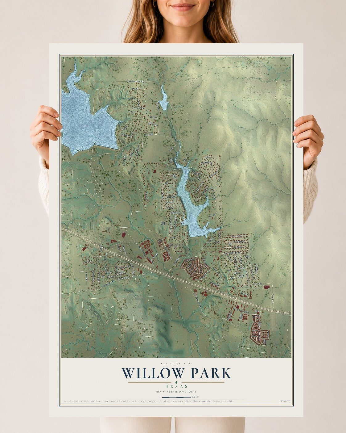 Map of Willow Park, Texas, 24 x 36 inch unframed archival matte print