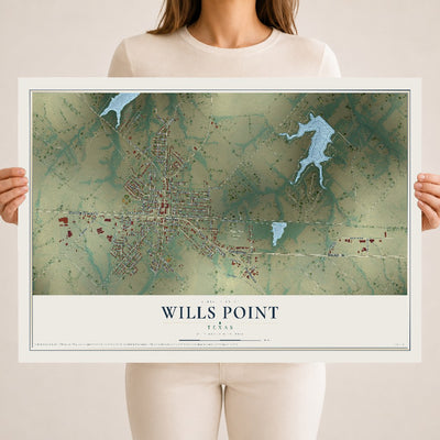 Map of Wills Point, Texas, 18 x 24 inch unframed archival matte print