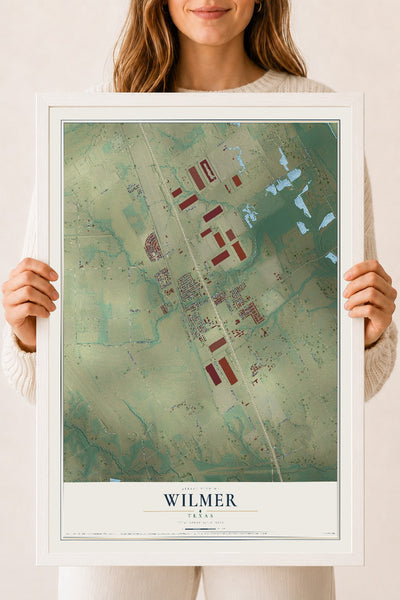 Map of Wilmer, Texas, 18 x 24 inch print in a white wood frame