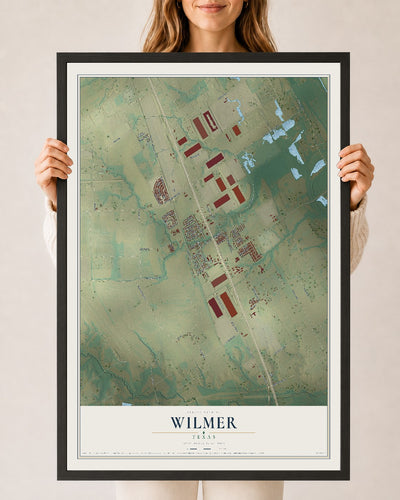Map of Wilmer, Texas, 24 x 36 inch print in a black wood frame