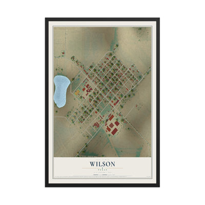 Map of Wilson, Texas, 12 x 18 inch print in a black wood frame