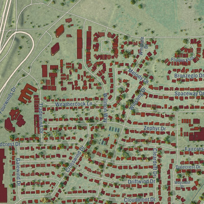 Second close-up of the map of Windcrest, Texas print showing more streets and buildings