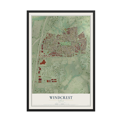 Map of Windcrest, Texas, 12 x 18 inch print in a black wood frame