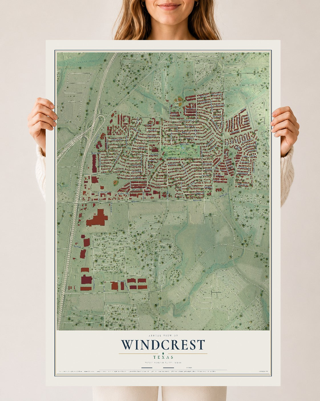 Map of Windcrest, Texas, 24 x 36 inch unframed archival matte print