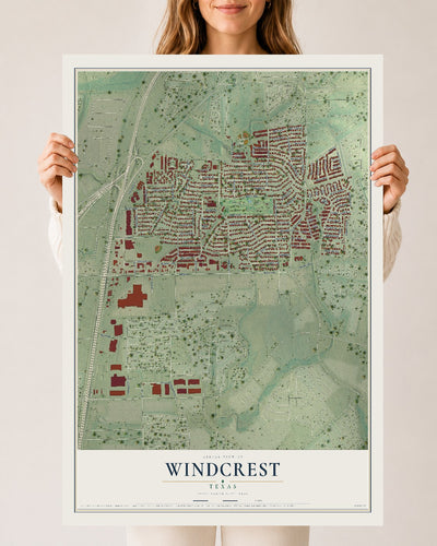 Map of Windcrest, Texas, 24 x 36 inch unframed archival matte print