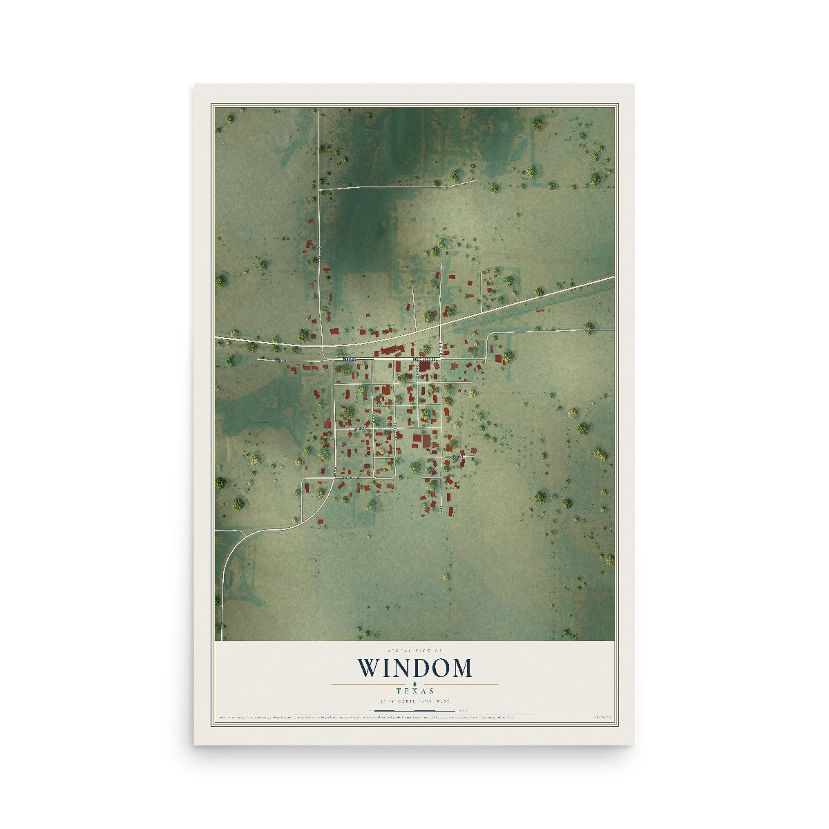 Map of Windom, Texas, 12 x 18 inch unframed archival matte print