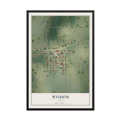 Map of Windom, Texas, 12 x 18 inch print in a black wood frame