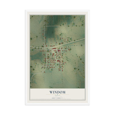 Map of Windom, Texas, 12 x 18 inch print in a white wood frame