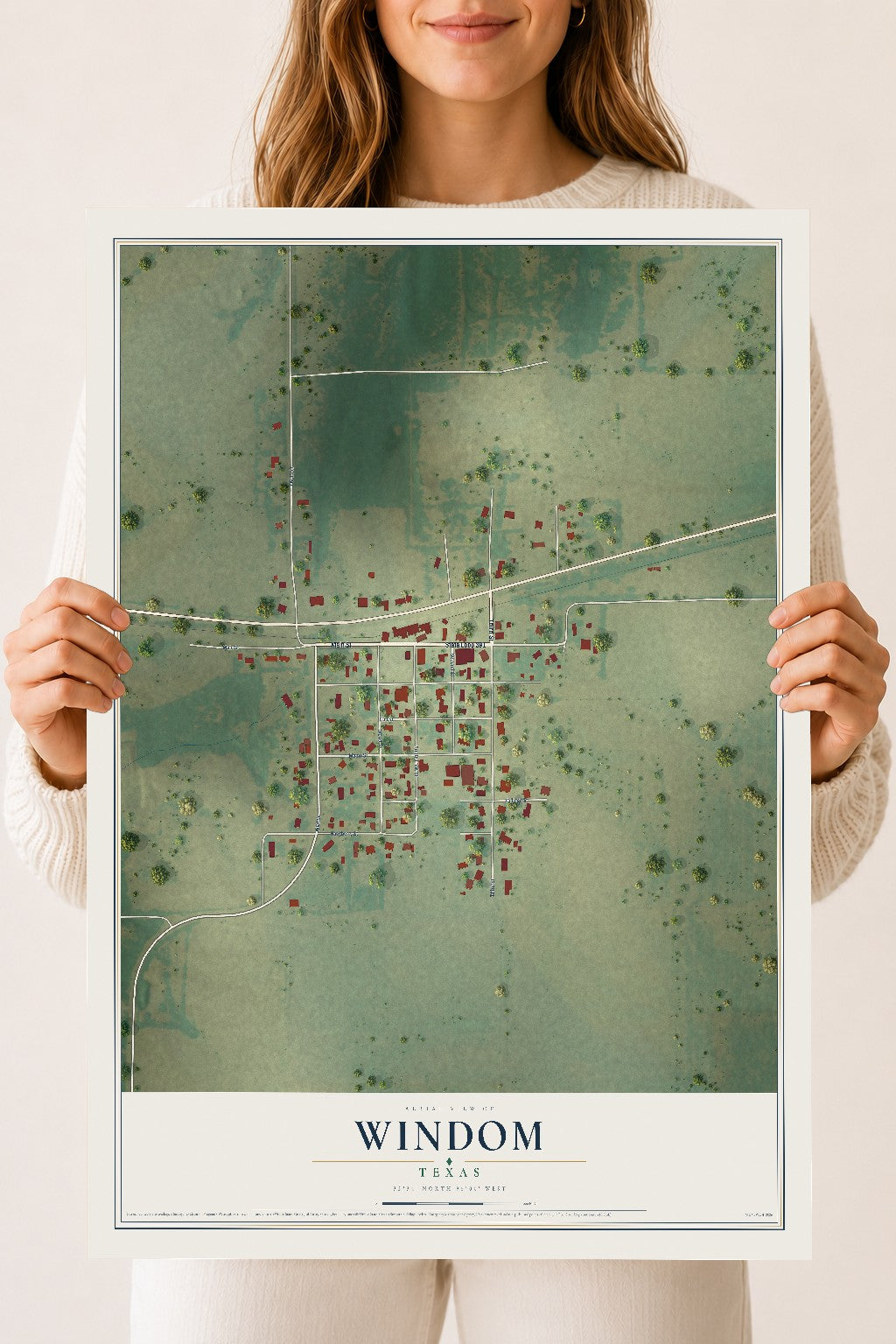Map of Windom, Texas, 18 x 24 inch unframed archival matte print