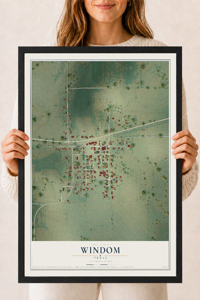 Map of Windom, Texas, 18 x 24 inch print in a black wood frame