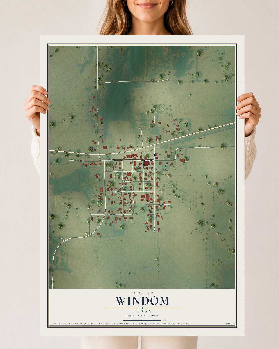 Map of Windom, Texas, 24 x 36 inch unframed archival matte print