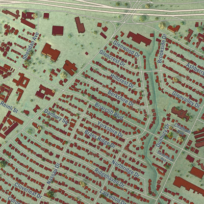 Close-up of the map of Windsor Park, Texas print showing street and building detail