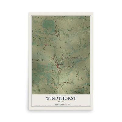Map of Windthorst, Texas, 12 x 18 inch unframed archival matte print
