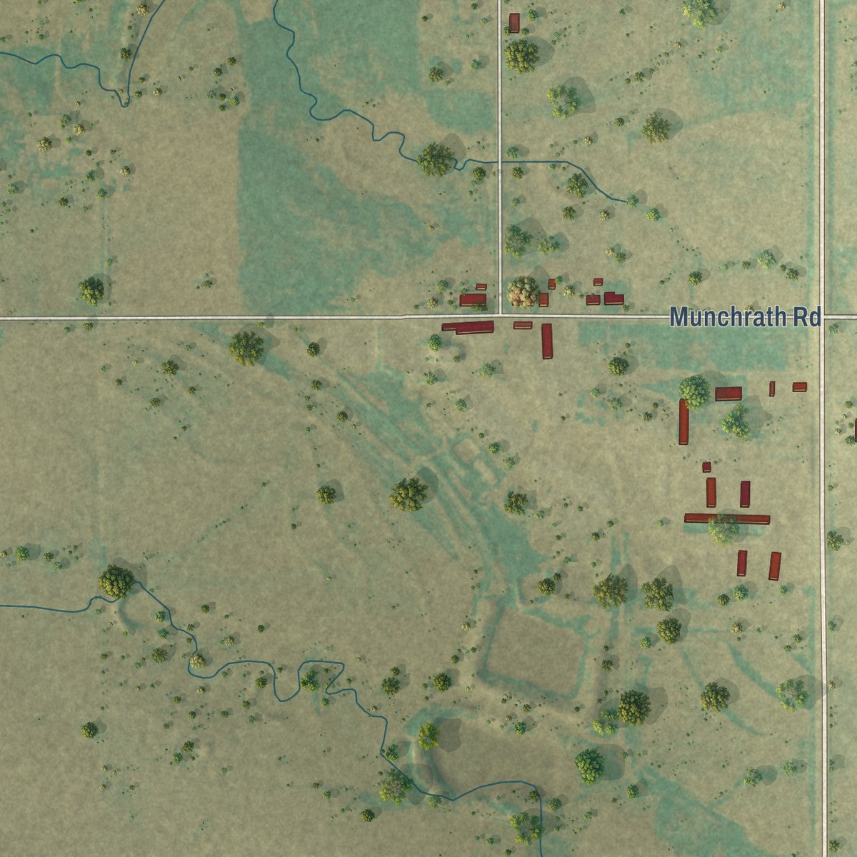 Second close-up of the map of Windthorst, Texas print showing more streets and buildings