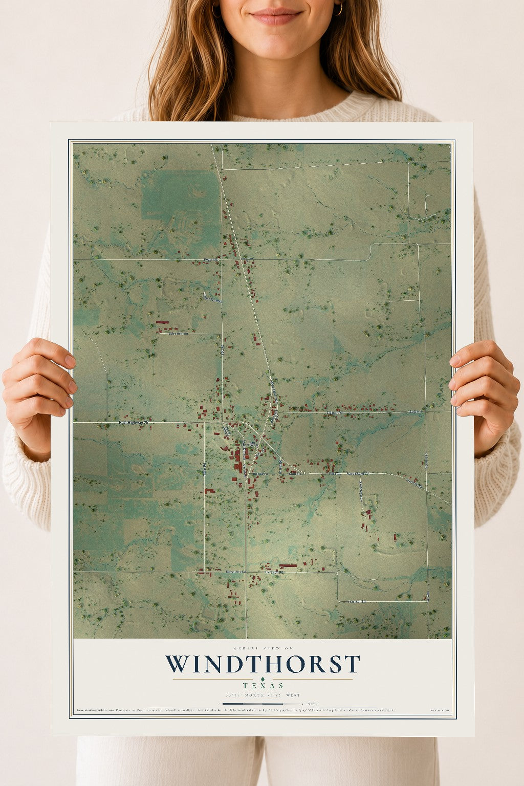 Map of Windthorst, Texas, 18 x 24 inch unframed archival matte print