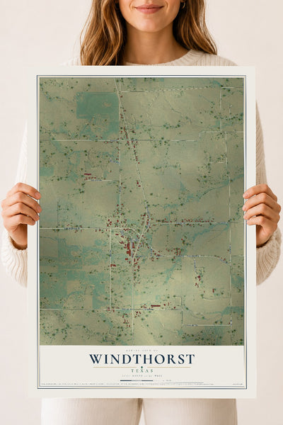 Map of Windthorst, Texas, 18 x 24 inch unframed archival matte print