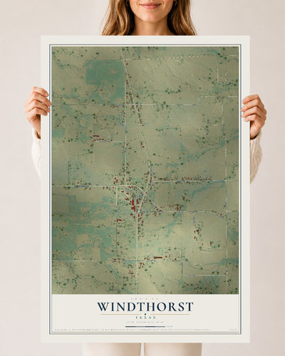 Map of Windthorst, Texas, 24 x 36 inch unframed archival matte print