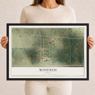 Map of Winfield, Texas, 12 x 18 inch print in a black wood frame
