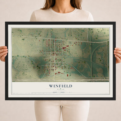 Map of Winfield, Texas, 18 x 24 inch print in a black wood frame