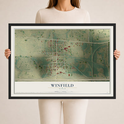Map of Winfield, Texas, 24 x 36 inch print in a black wood frame