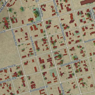 Close-up of the map of Wink, Texas print showing street and building detail