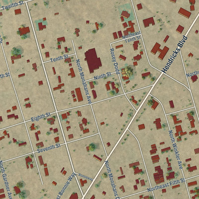 Second close-up of the map of Wink, Texas print showing more streets and buildings