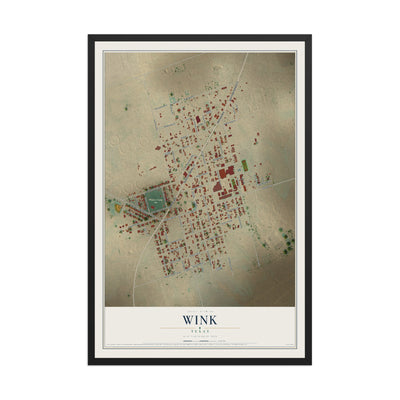 Map of Wink, Texas, 12 x 18 inch print in a black wood frame
