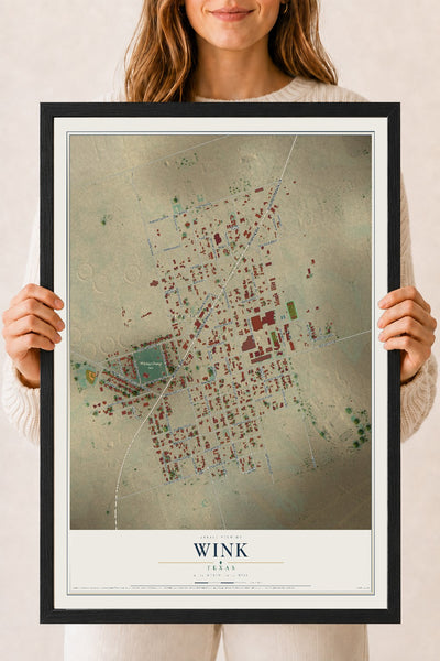 Map of Wink, Texas, 18 x 24 inch print in a black wood frame