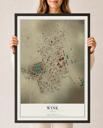 Map of Wink, Texas, 24 x 36 inch print in a black wood frame