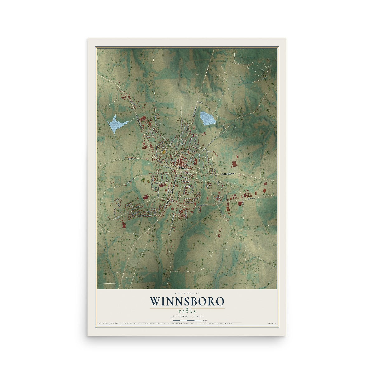 Map of Winnsboro, Texas, 12 x 18 inch unframed archival matte print